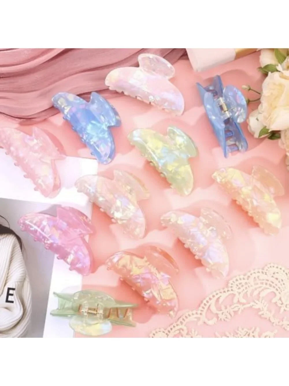 8 Large Acrylic Hair Claw Clips - Non-Slip Jaw Hold for Thick & Thin Hair